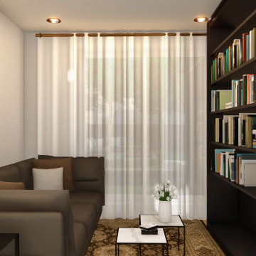 Cosy Snug with Built-in Bookshelves and Minimalist Design