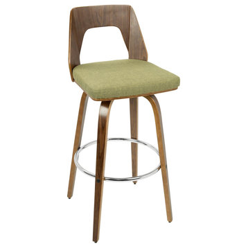 Set of 2 Retro Modern Bar Stool, Swiveling Polyester Seat With Open Back, Green