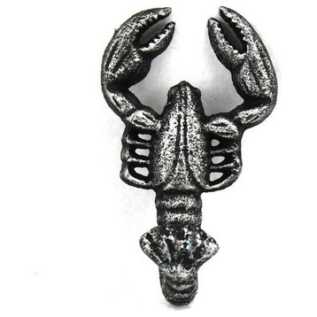Cast Iron Decorative Wall Mounted Lobster Hook, Antique Silver, 5"