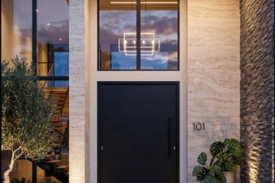 Inspiration for a large modern entryway remodel in Miami with a black front door