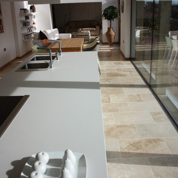 Contemporary Honed Travertine Kitchen