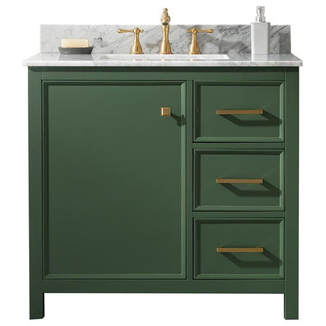 Legion Furniture 36" Green Finish Sink Vanity Cabinet With Carrara White Top