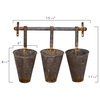 Antiqued Metal Wall Rack With 3 Hanging Tin Pots