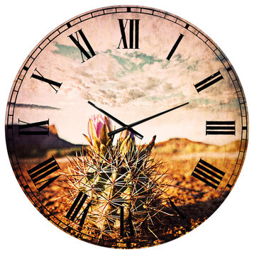 Large Cactus Under Cloudy Sky Floral Large Metal Wall Clock, 36x36