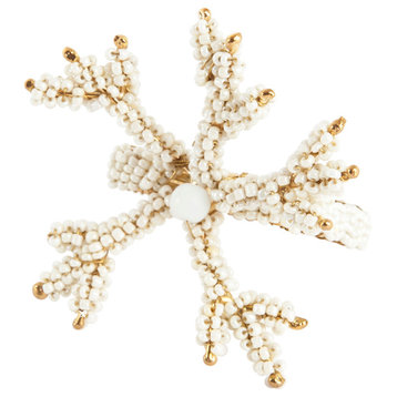 Hand Beaded Coral Napkin Rings, 4 Pieces, Ivory
