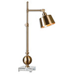 Uttermost - Uttermost Laton Task Lamp, Brushed Brass - Shine a new light on your carefully curated decor with the Laton Task Lamp. This lamp features a brushed brass-plated metal base accented with a thick crystal foot. The shade picots up and down and the lamp is also adjustable in height. When placed on a side table or desk, the Laton keeps your space out of the shadows. This lamp will fit right in with your traditional decor.