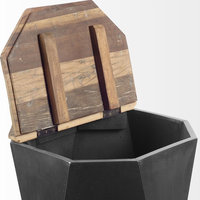 View of Esagono Black Metal & Reclaimed Wood Octagonal Side Table w/Hidden ...