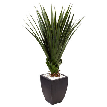 4.5' Spiked Agave Artificial Plant, Black Planter, Indoor/Outdoor