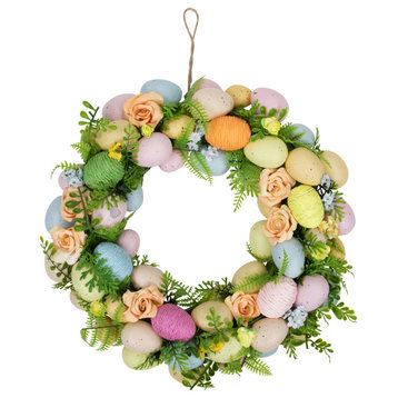 Artificial Floral Easter Egg Spring Wreath 15"