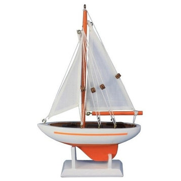 Wooden Pacific Sailer Model Sailboat Decoration, Orange, 9"
