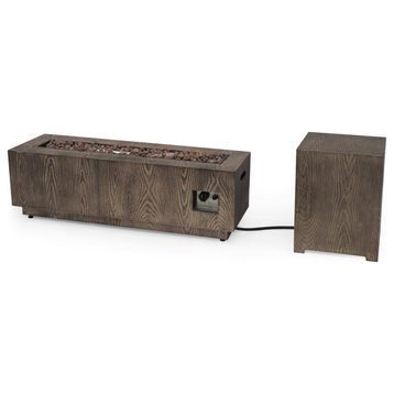 Hemmingway Outdoor Rectangular Fire Pit With Tank Holder, Brown Wood Pattern