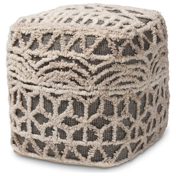 Beautiful Moroccan Inspired Beige & Brown Handwoven Cotton Pouf Ottoman