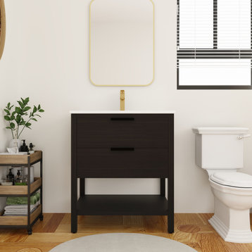 BNK 30 Inch Bathroom Vanity With Soft Close Drawer And Shelf, Black