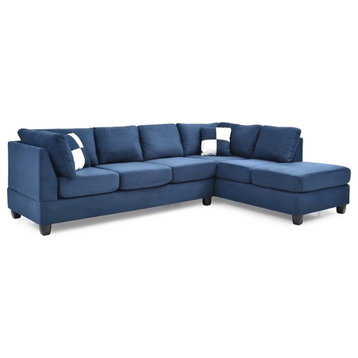 Glory Furniture Malone Microsuede Sectional in Navy Blue