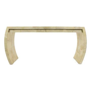 Lacquered Goatskin Waterfall Style Console Desk Attributed to Karl Springer C