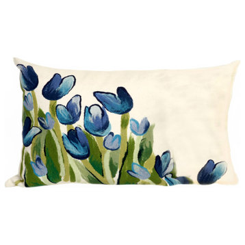 Visions III Allover Tulips Indoor/Outdoor Pillow, Blue, 12"x20"