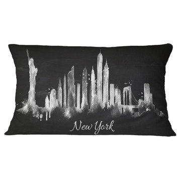 New York Dark Silhouette Cityscape Painting Throw Pillow, 12"x20"
