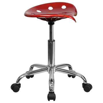 Flash Furniture Vibrant Chrome Adjustable Bar Stool and Tractor Seat in Wine Red