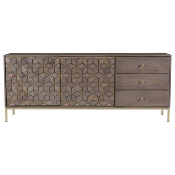 71" Abstract Pattern Carved Wood Sideboard With Drawers Art Deco