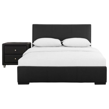 Camden Isle Hindes Upholstered Platform Bed in Black King with 1 Nightstand