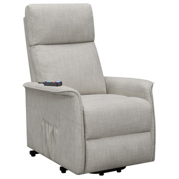 Modern Power Lift Recliner, Padded Beige Upholstered Seat With Wired Remote