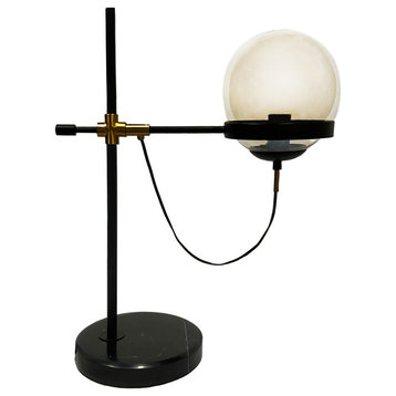 Colby Glass Globe Table Lamp, Black With Cognac Glass