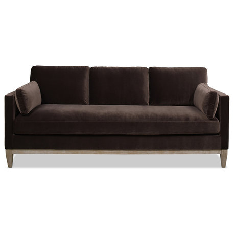 Knox 84" Modern Farmhouse Loose Pillow-Back Sofa, Deep Brown Performance Velvet