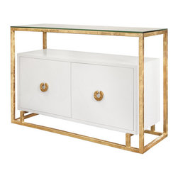 Worlds Away Juno White/Gold Floating Cabinet Console - Buffets And Sideboards