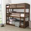 Transitional Triple Bunk Bed, Hardwood Construction With Mocha Finish, Twin Size