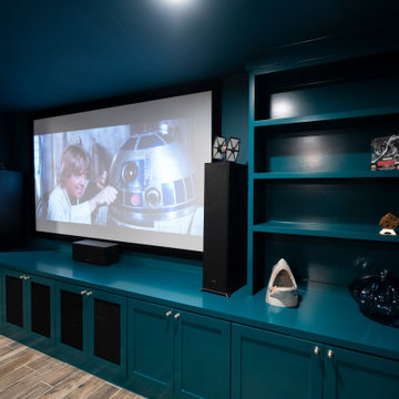 Moody modern transitional home theater