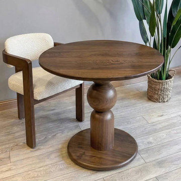 Dorel Round Walnut Dining Table | Sculptural Pedestal Design