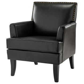 TATEUS Armchair with Solid Wooden Legs and Nailhead Trim, Black