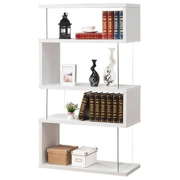 Catania 4-Shelf Asymmetrical Snaking Contemporary Wood Bookcase in White