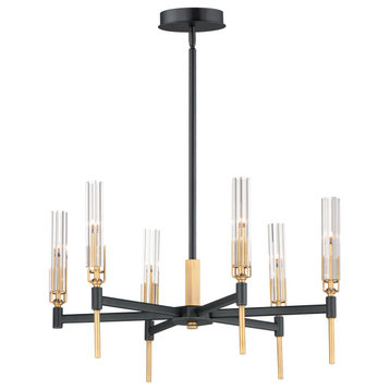 Maxim Flambeau 6-Light Transitional Chandelier in Black and Antique Brass