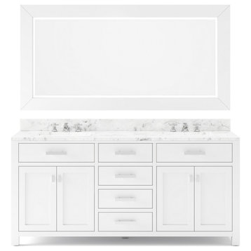 Madison Pure White Bathroom Vanity, 72", One Mirror, No Faucet