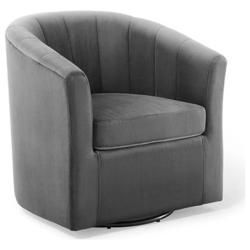 Prospect Performance Velvet Swivel Armchair, Charcoal