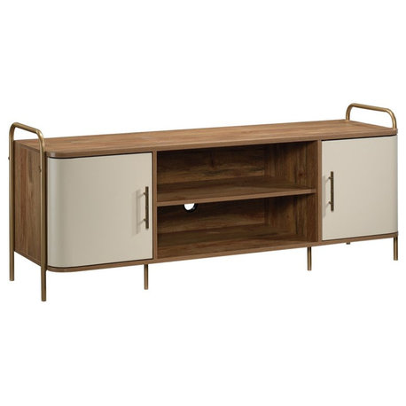 Sauder Coral Cape Engineered Wood TV Stand in Sindoori Mango/Gold