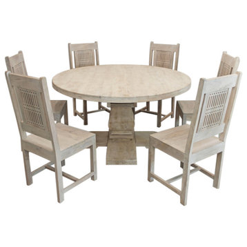 Benedict 7-Piece Dining Set With 58" Round Table and 6 Chairs, Ivory