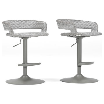 Comfort Airlift Wicker Bar Stools, Set of 2, Gray