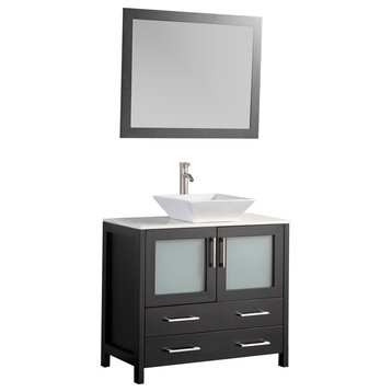 Vanity Art Vanity Set With Vessel Sink, Espresso, 36", Standard Mirror