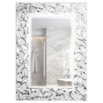 Ada Luxury Murano Glass Single Vanity LED Mirror, White And Silver