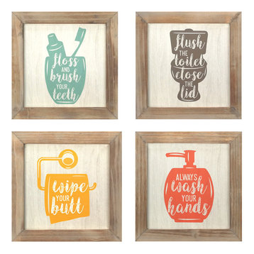 Stratton Home Decor Set of 4 -Floss, Flush, Wipe, Wash Wall Art