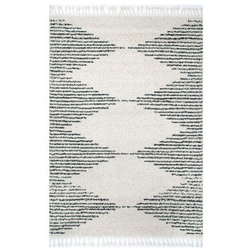 nuLOOM Bria Moroccan Diamond Tassel Shag Striped Area Rug, Off White, 12'x15'