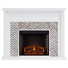 Bowery Hill Engineered Wood Tiled Marble Electric Fireplace in White