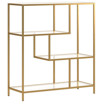 40" Gold Metal And Glass Four Tier Etagere Bookcase