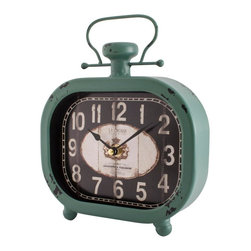 Distressed Teal Metal Decorative Clock - Desk And Mantel Clocks