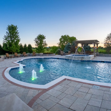 Elgin, IL Roman End Pool with Freeform Hot Tub