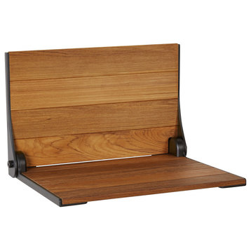 Silhouette Natural Teak Wood Folding Shower Bench Seat, Matte Black Frame