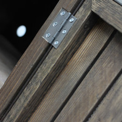 Louisa Reclaimed Scaffolding Board Media Unit with Slatted Wood and Steel Doors - Storage Cabinets