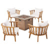 Lindsay Outdoor Acacia Wood 4 Seater Club Chairs and Fire Pit Set